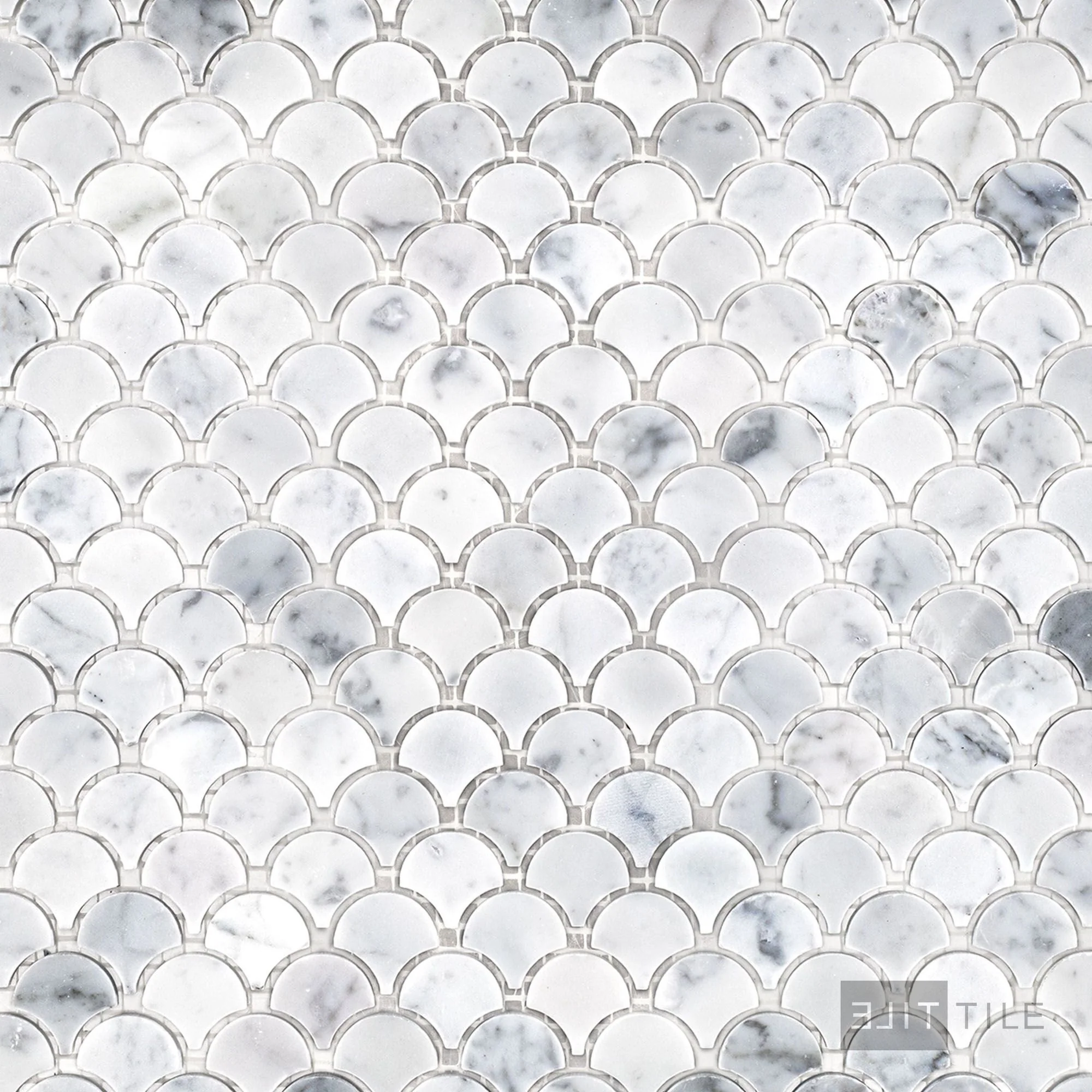 White Carrara Marble 1" Fan Honed Mosaic