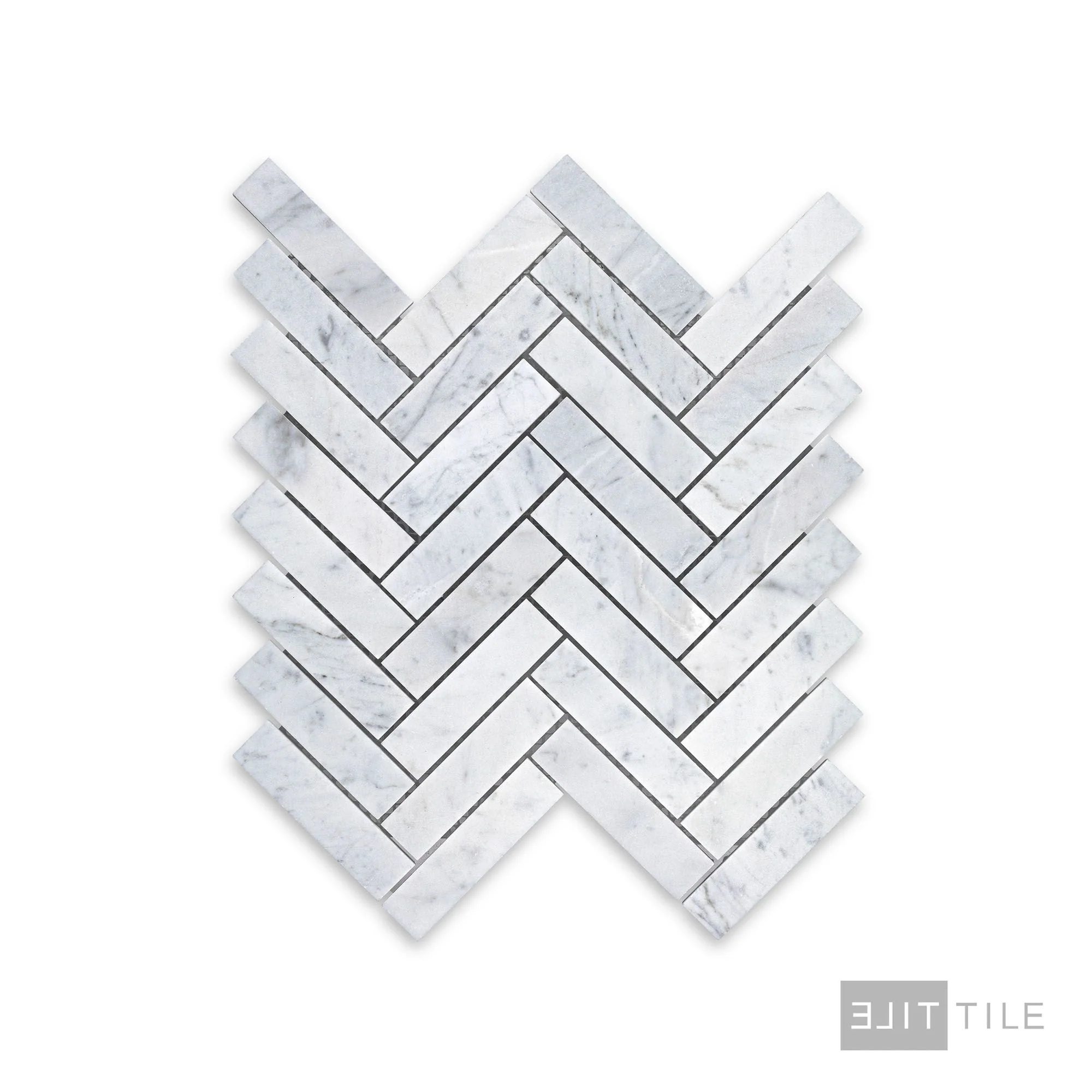 White Carrara Marble 1X4 Herringbone Honed Mosaic - Image 3