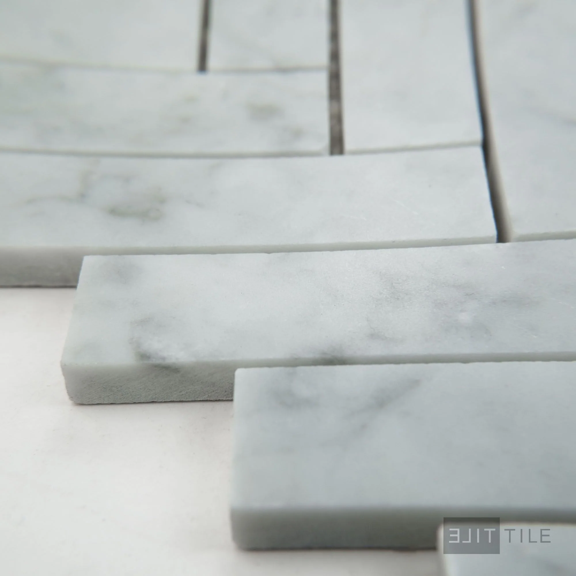White Carrara Marble 1X4 Herringbone Honed Mosaic - Image 4