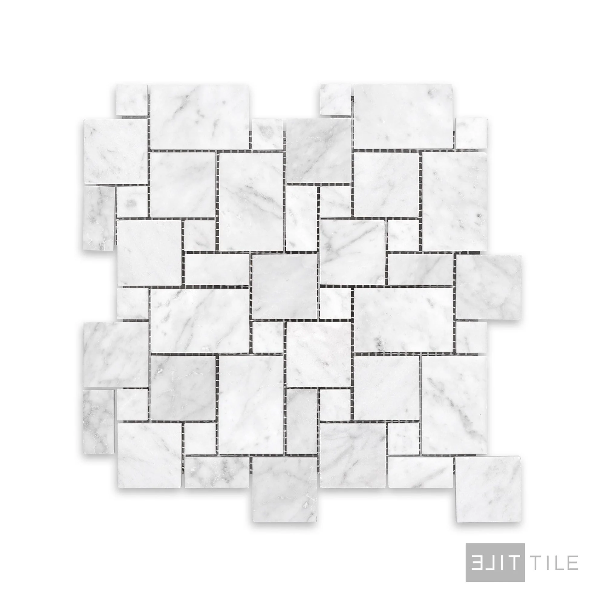 White Carrara Marble Mini Versailles Honed Mosaic - Image 2