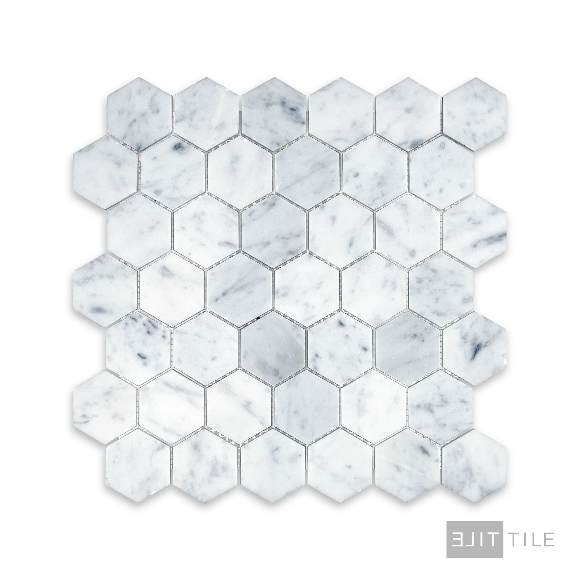 White Carrara Marble 2" Hexagon Honed Mosaic - Image 2