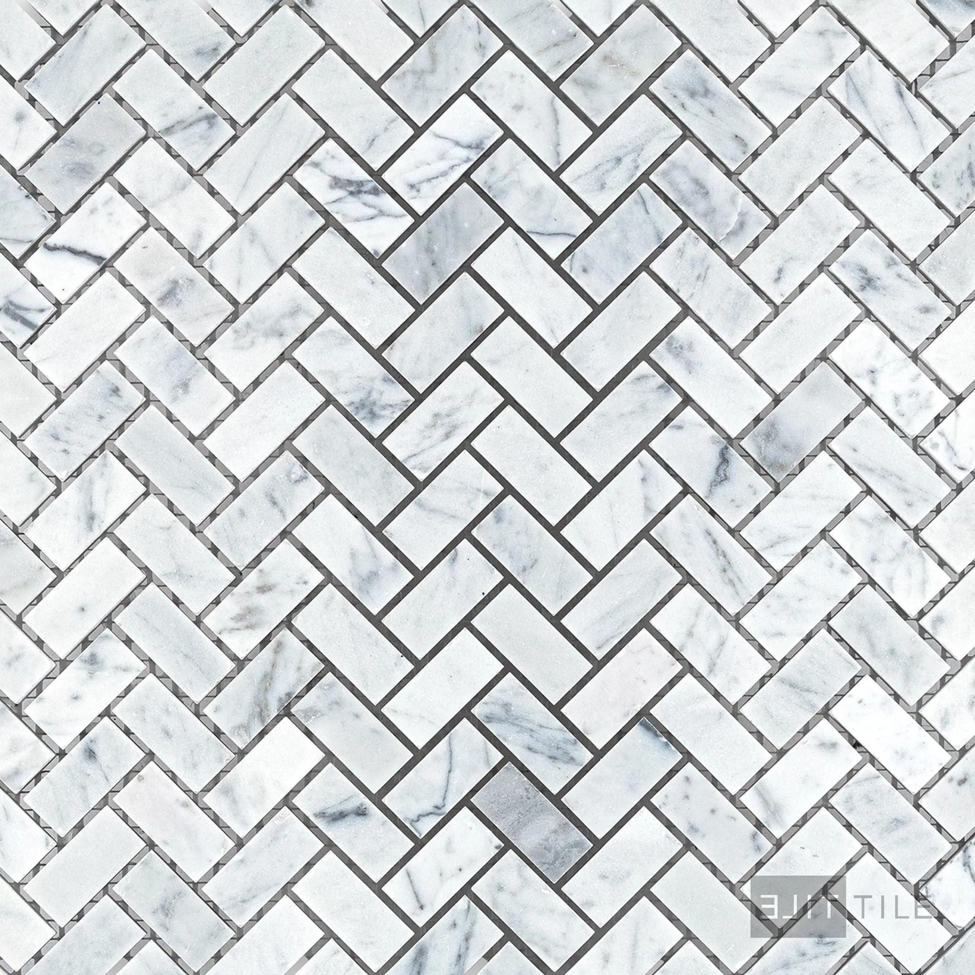White Carrara Marble 5/8X1-1/4 Herringbone Honed Mosaic