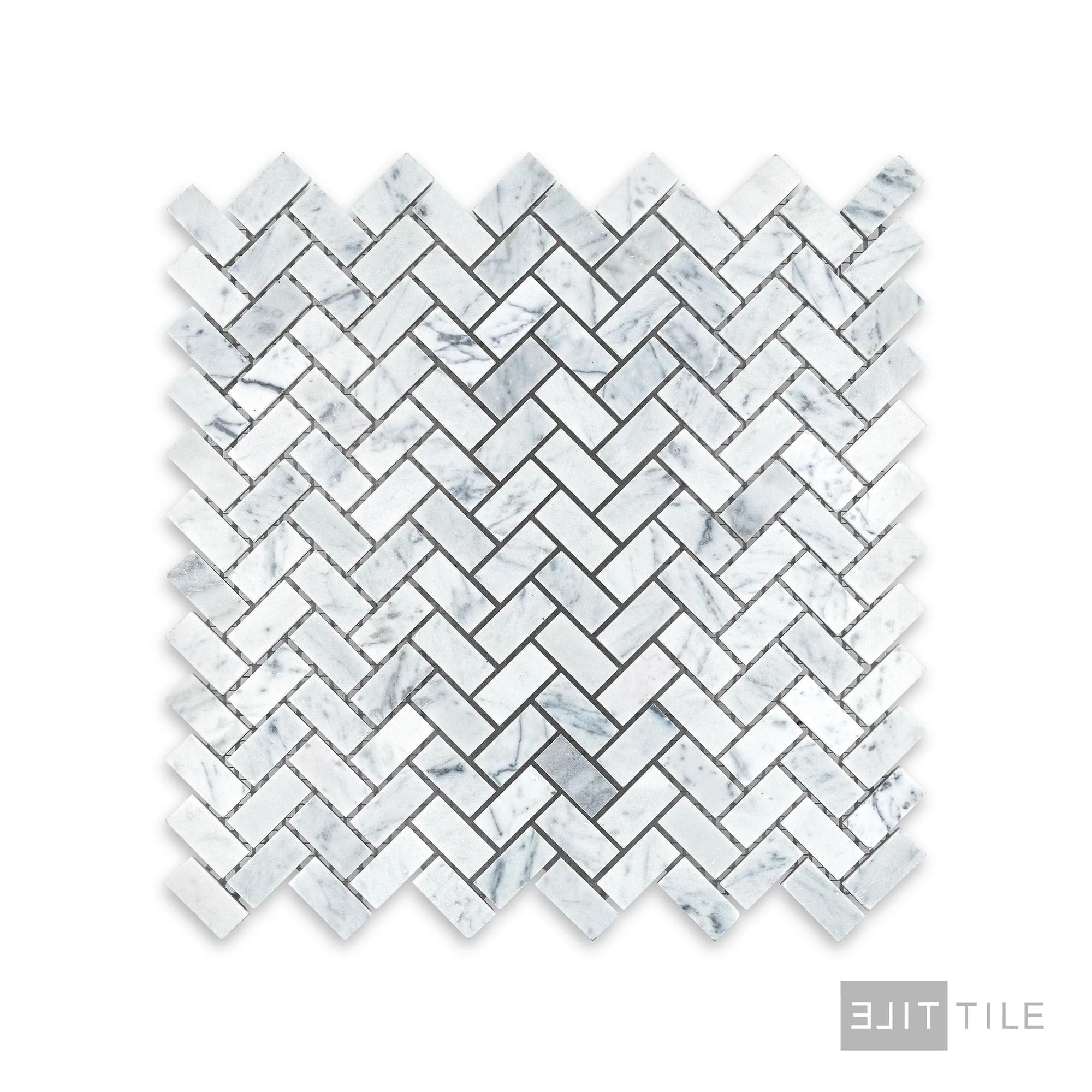 White Carrara Marble 5/8X1-1/4 Herringbone Honed Mosaic - Image 2