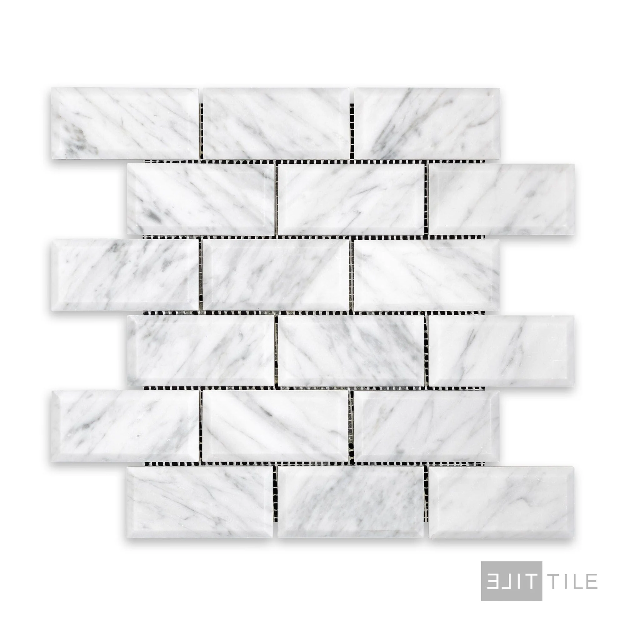 White Carrara Marble 2X4 Brick Beveled Honed Mosaic - Image 2