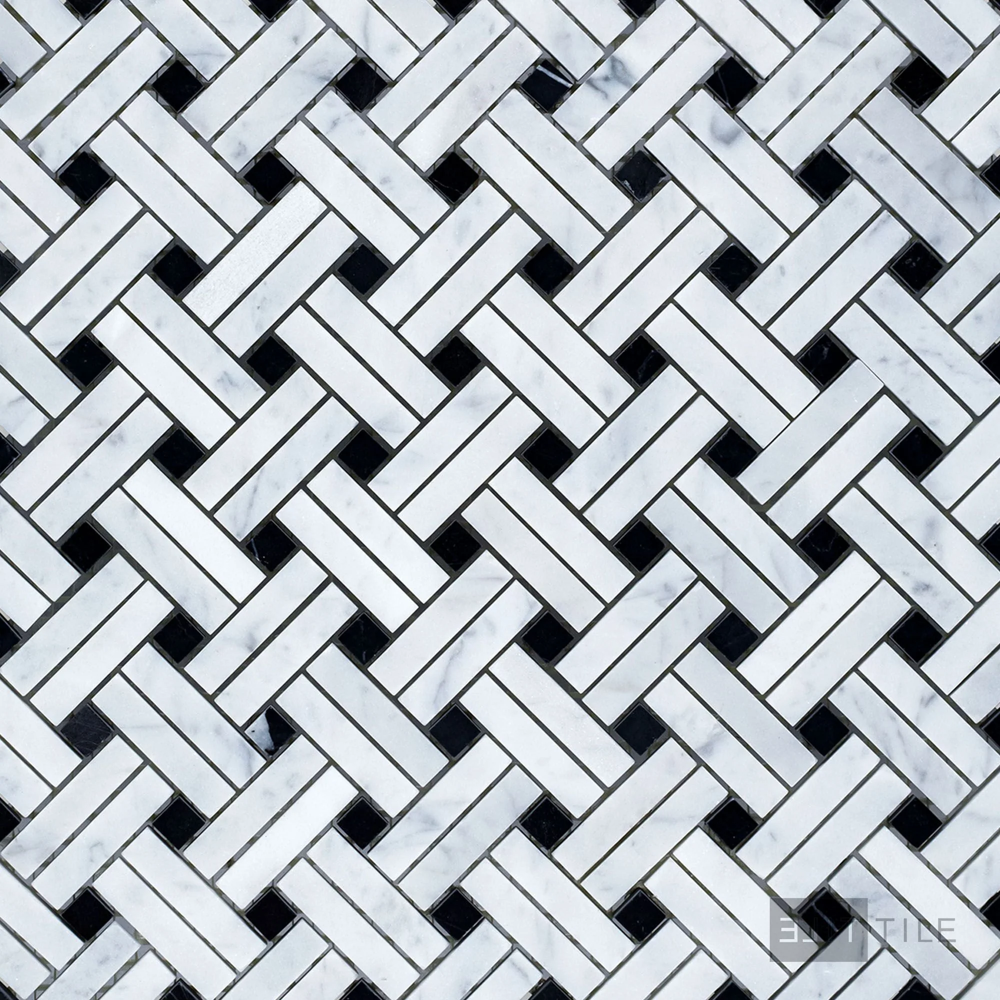 White Carrara Marble Stanza W/ Negro Marquina Honed Mosaic