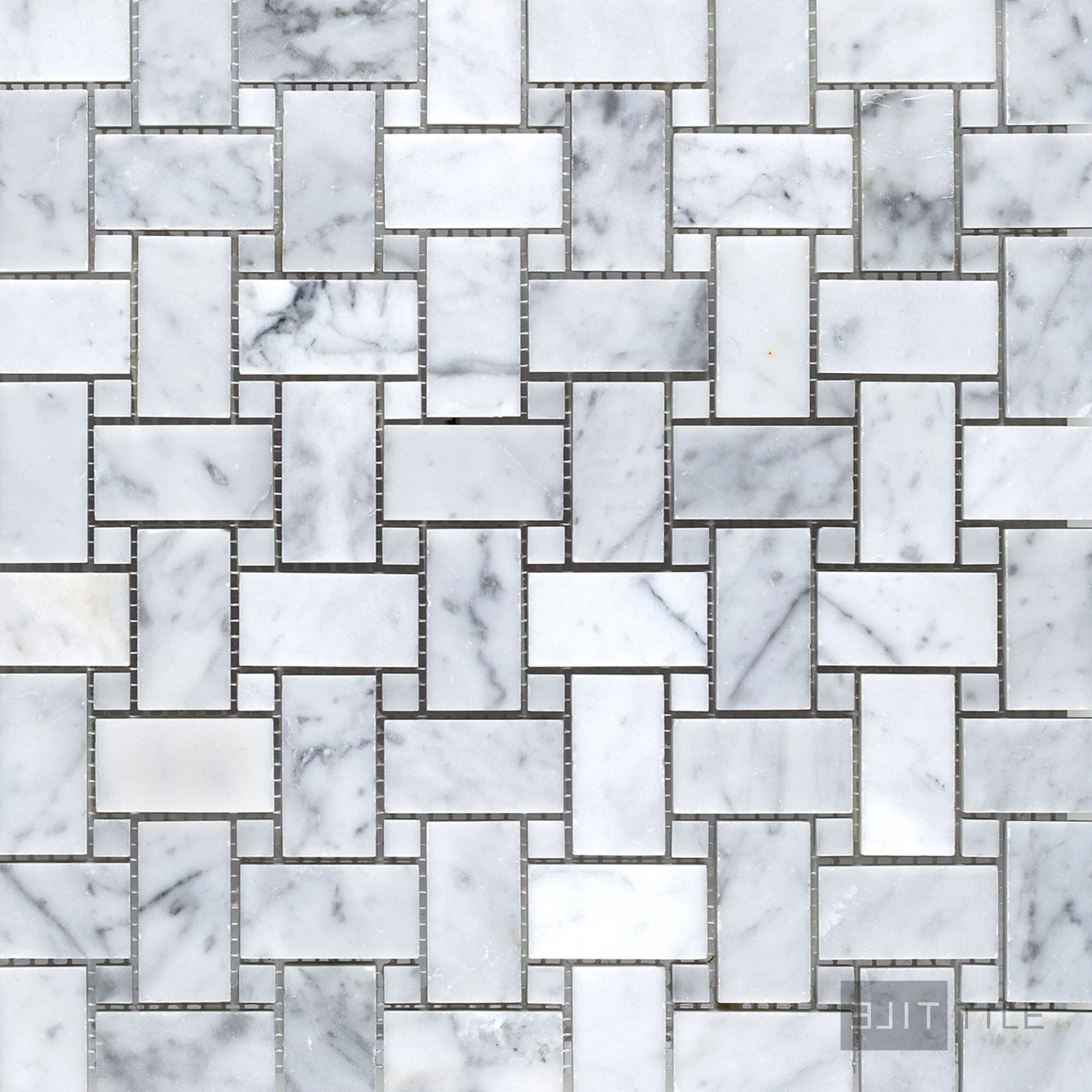 White Carrara Marble Basketweave W/ White Dot Honed Mosaic