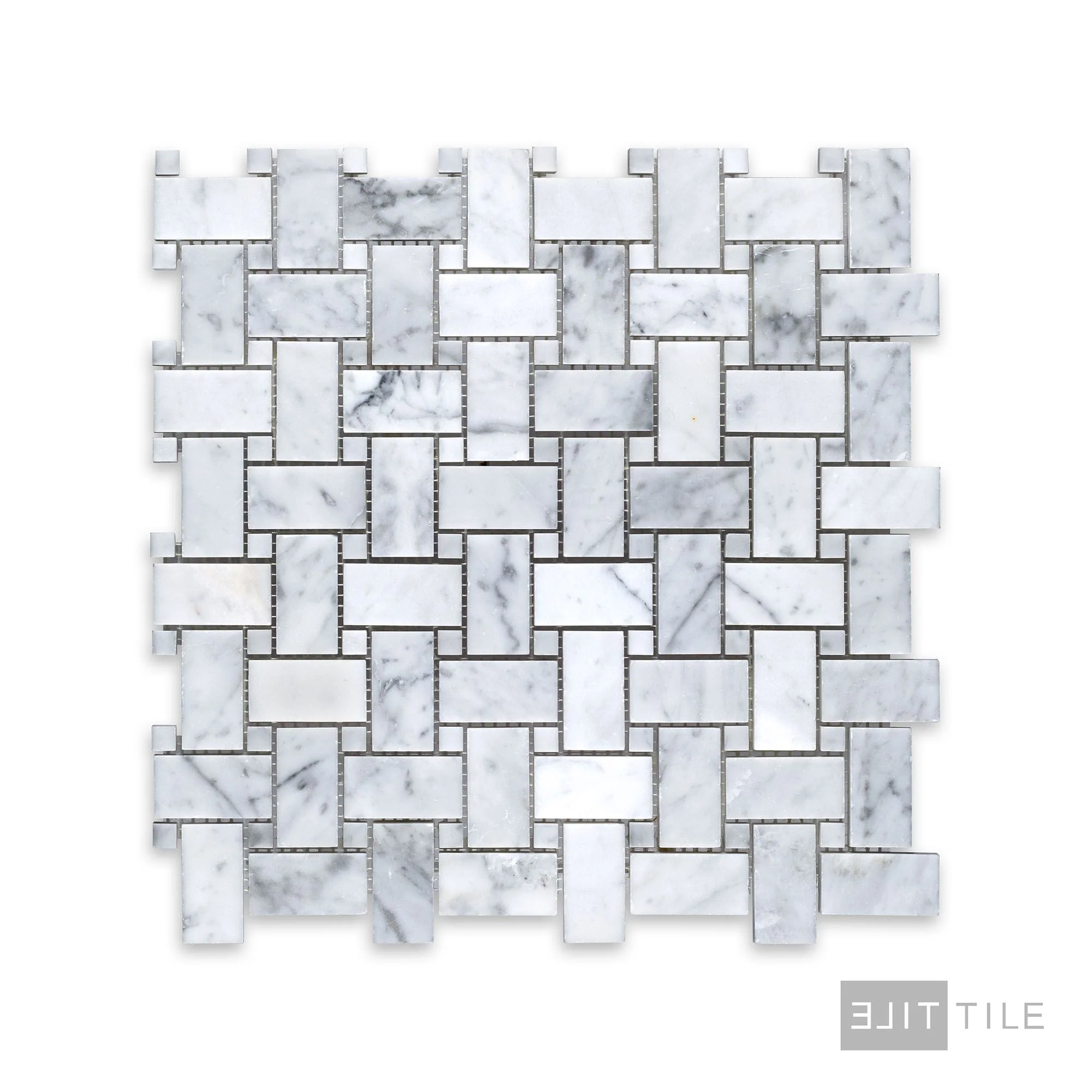 White Carrara Marble Basketweave W/ White Dot Honed Mosaic - Image 2