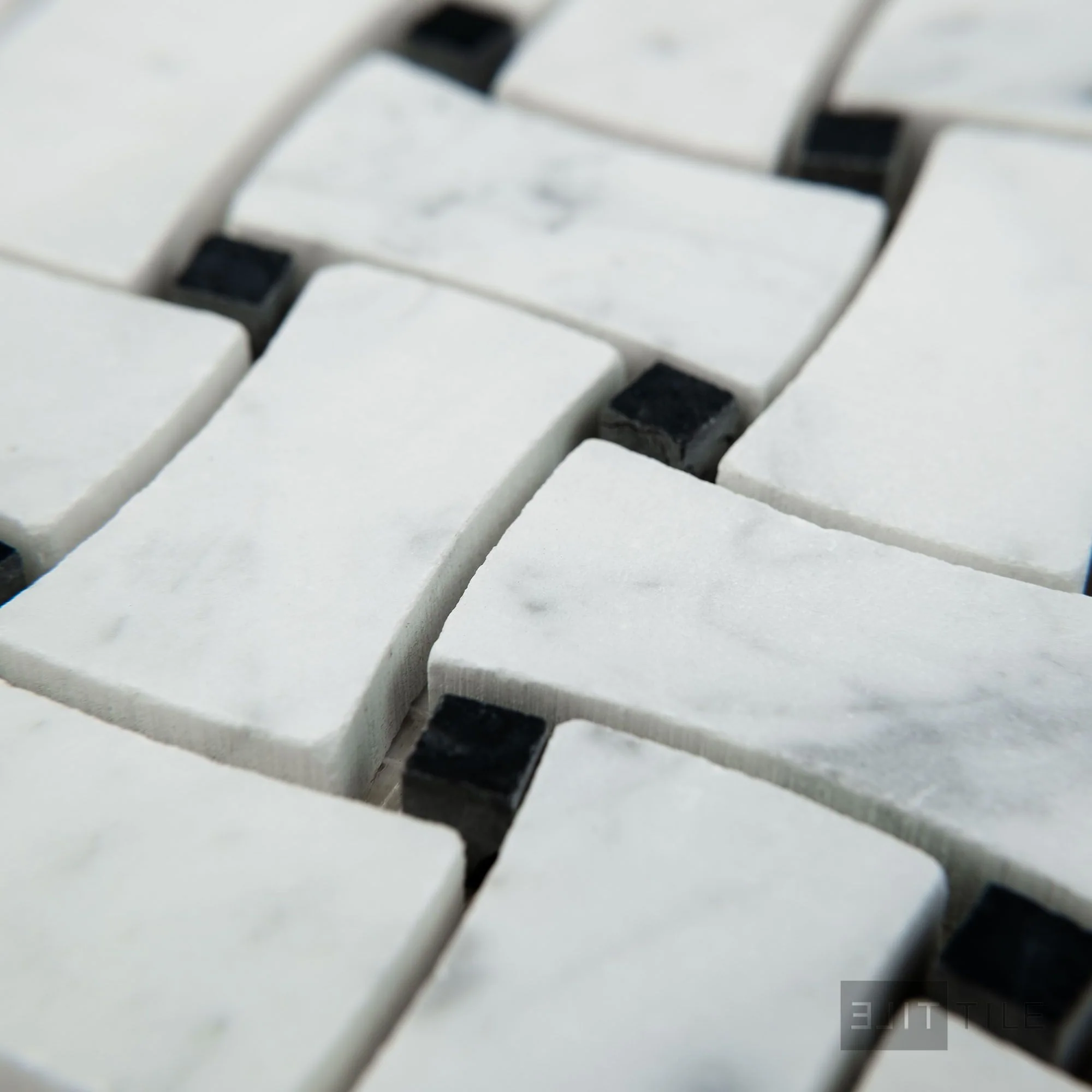 White Carrara Marble Dogbone Basketweave Honed Mosaic - Image 3