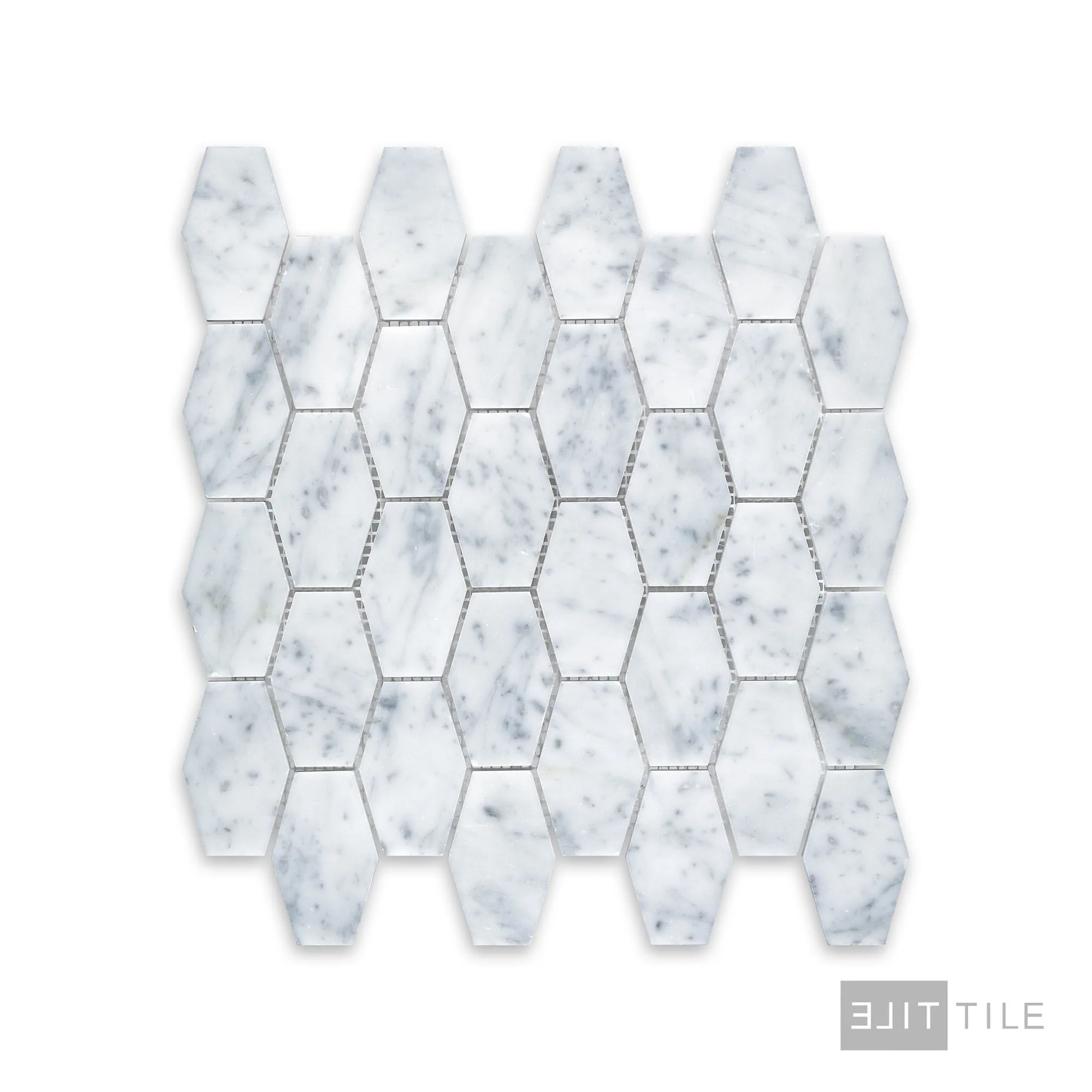 White Carrara Marble Elongated Hexagon Honed Mosaic - Image 2