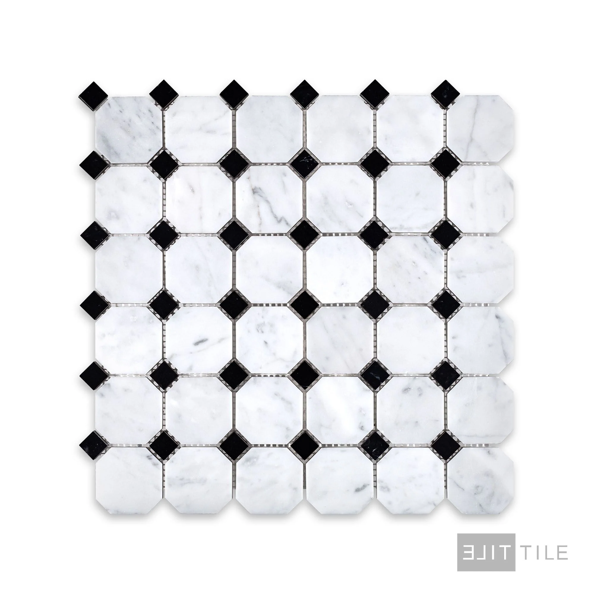 White Carrara Marble Octagon W/ Negro Marquina Honed Mosaic