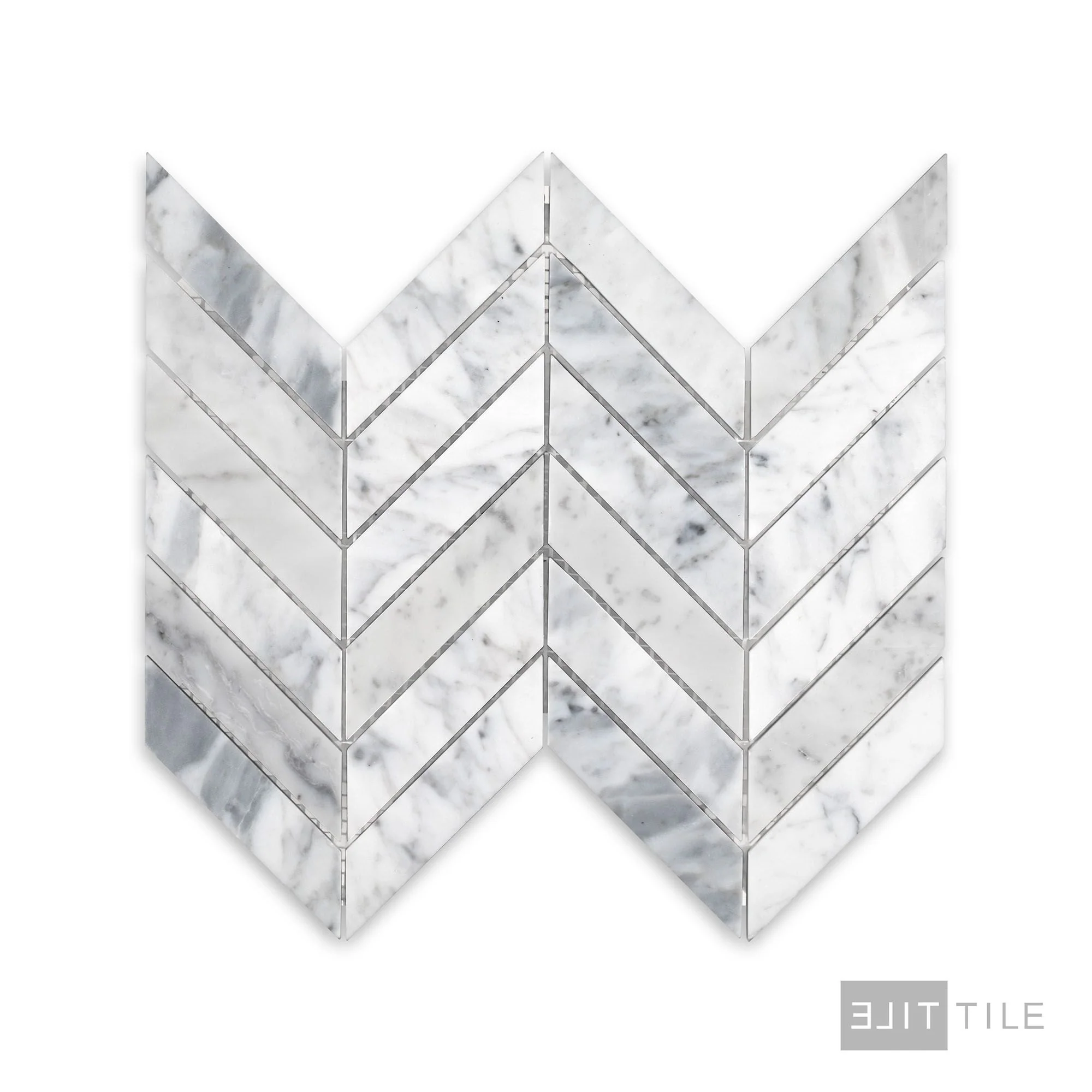White Carrara Marble 1X4 Chevron Honed Mosaic - Image 2