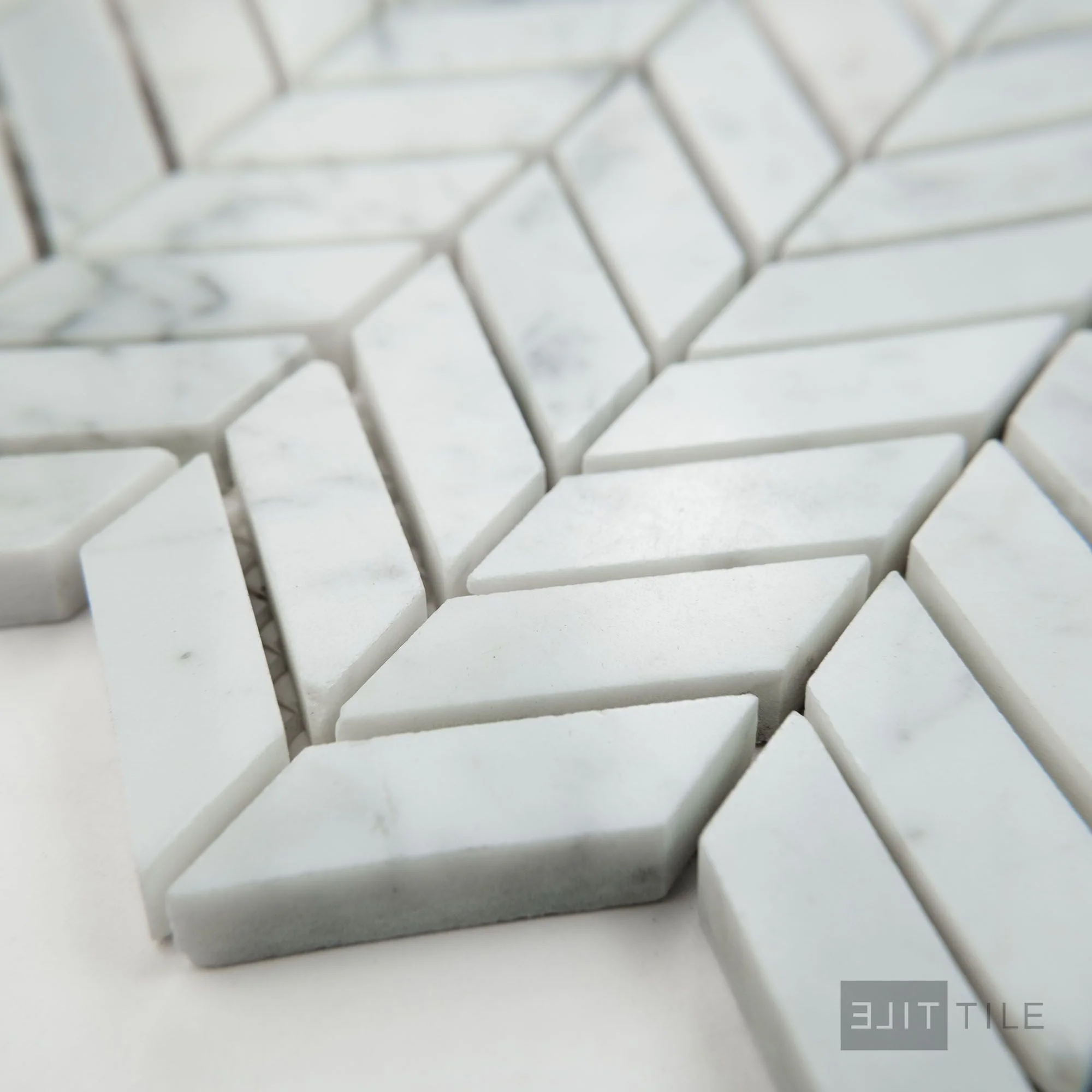 White Carrara Marble Mini Chevron Polished Mosaic - Image 3
