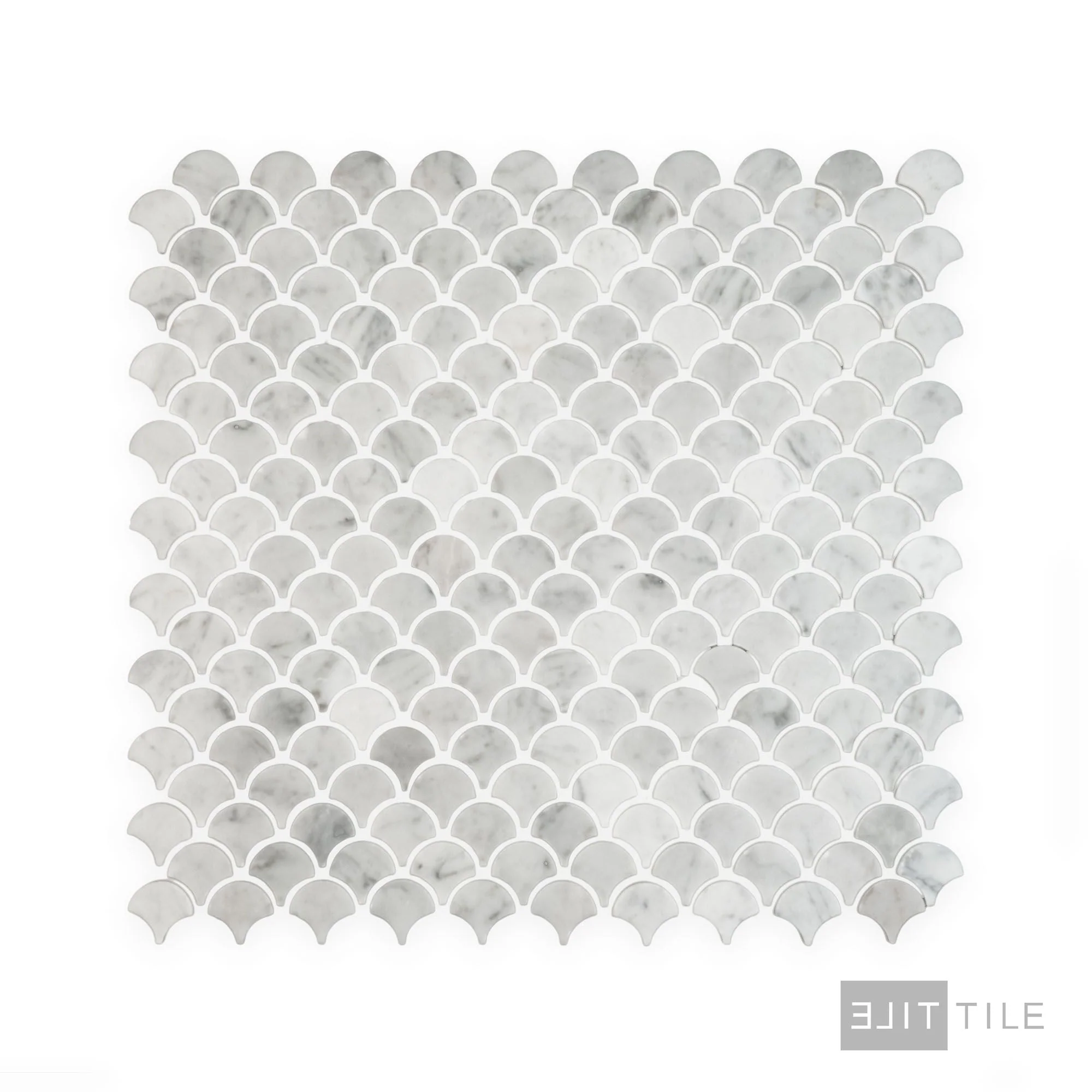 White Carrara Marble 1" Fan Polished Mosaic - Image 2
