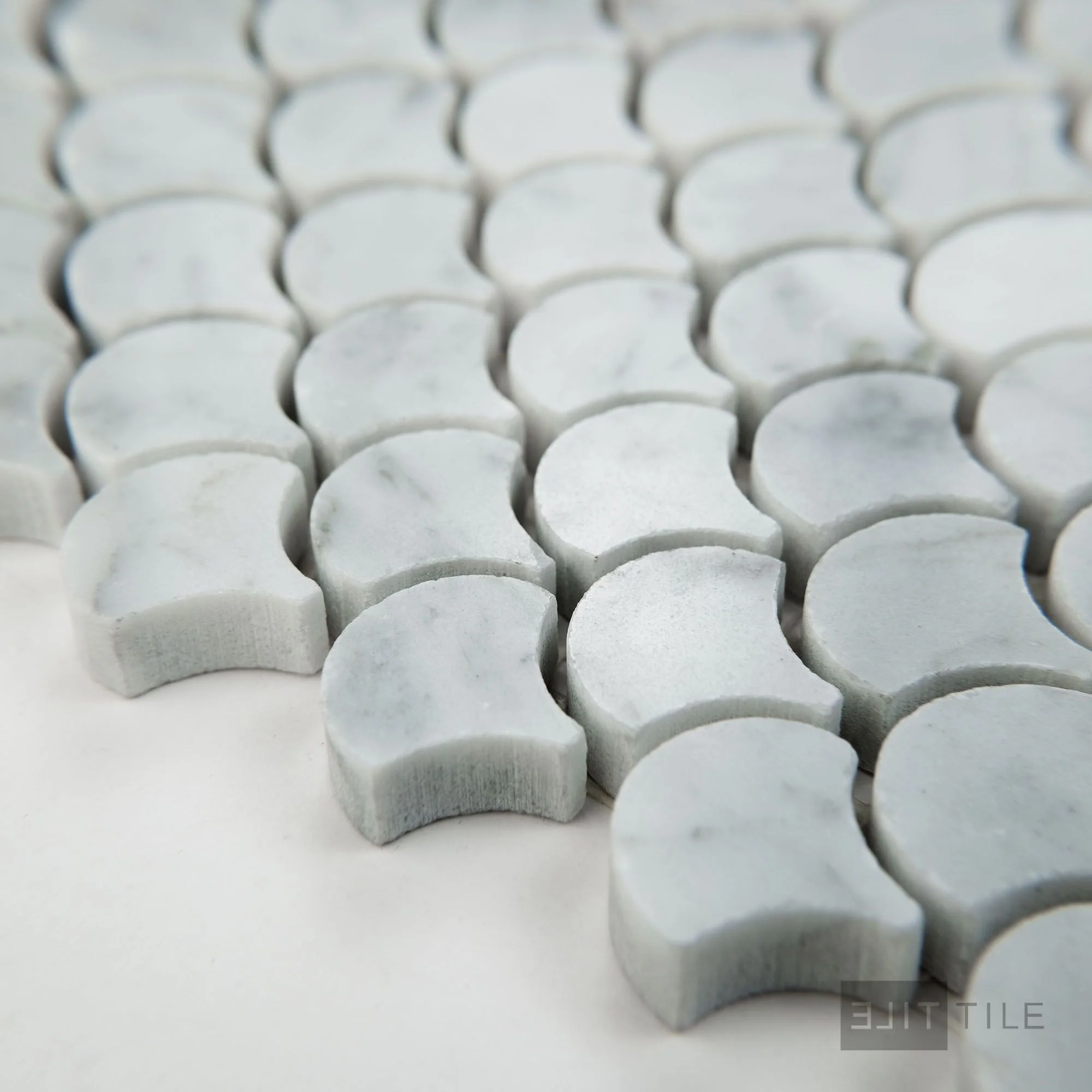 White Carrara Marble 1" Fan Polished Mosaic - Image 3