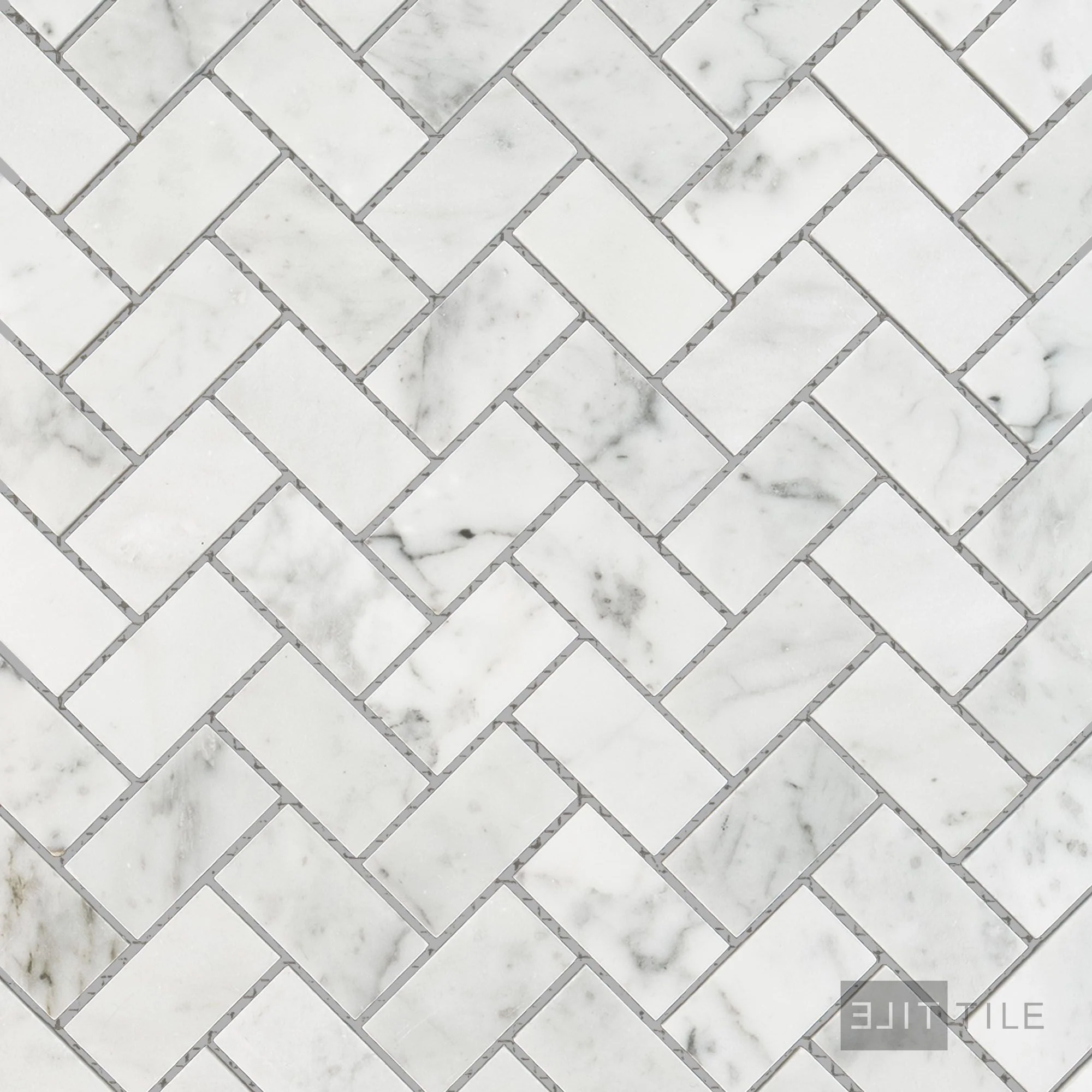 White Carrara Marble 1X2 Herringbone Polished Mosaic
