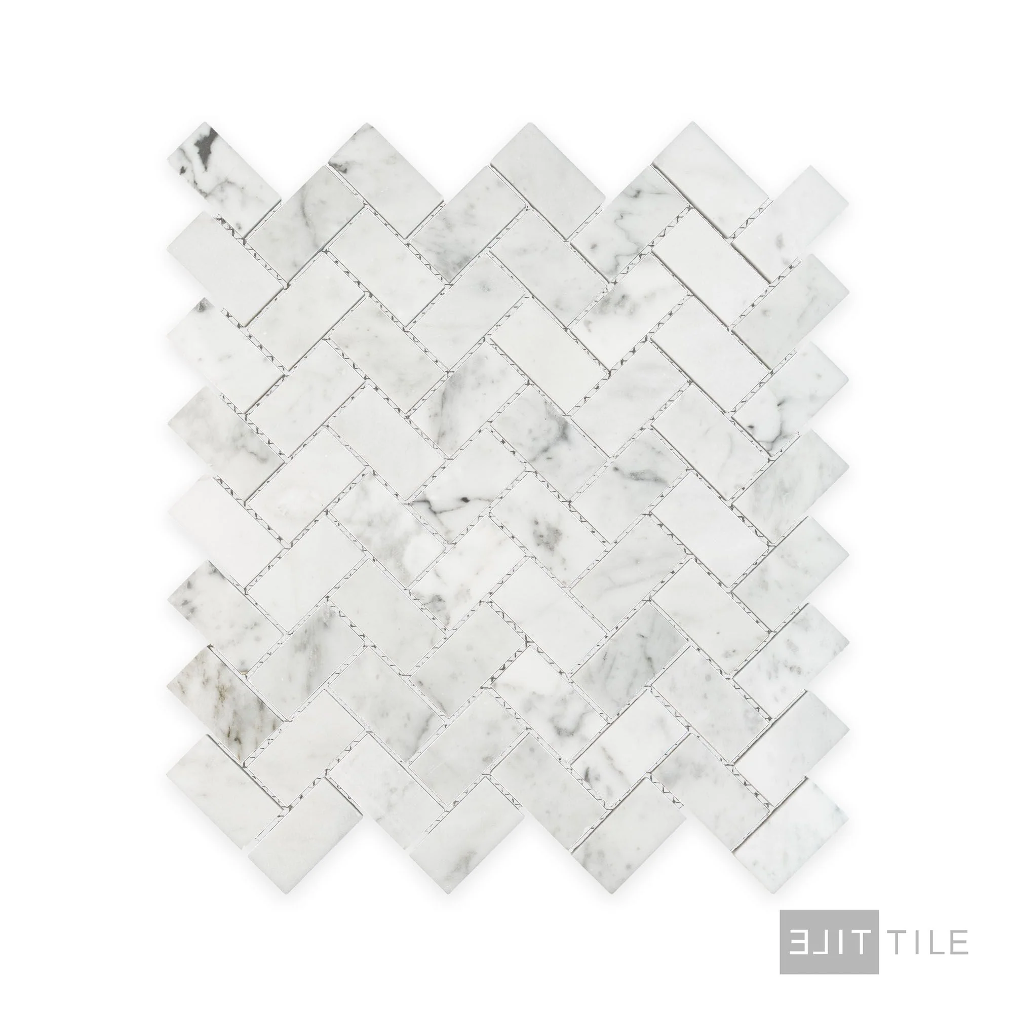 White Carrara Marble 1X2 Herringbone Polished Mosaic - Image 2
