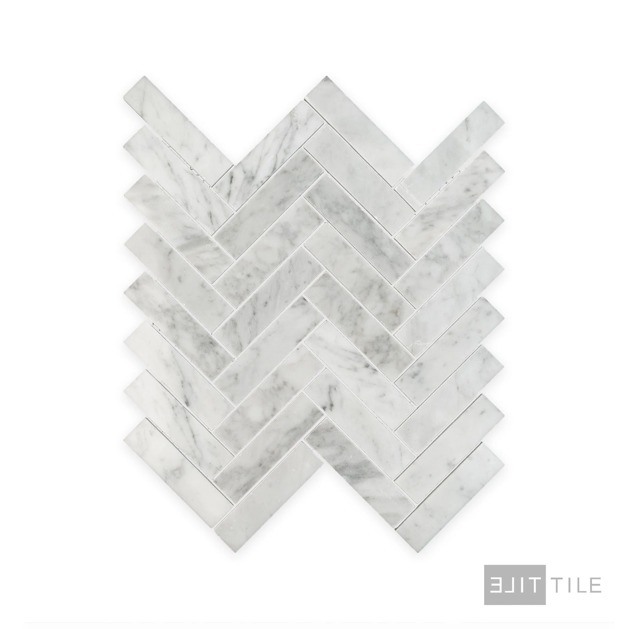 White Carrara Marble 1X4 Herringbone Polished Mosaic - Image 2