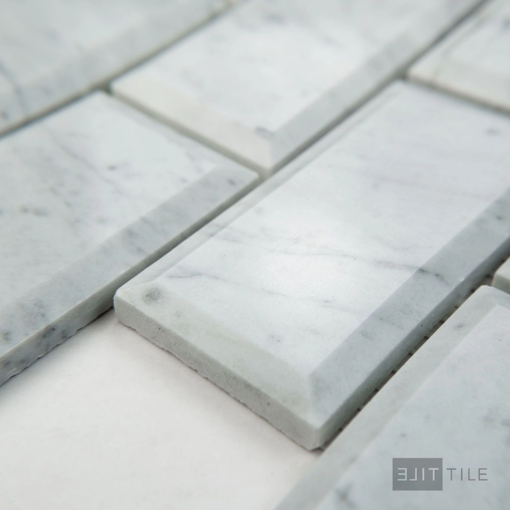 White Carrara Marble 2X4 Brick Beveled Polished Mosaic - Image 3