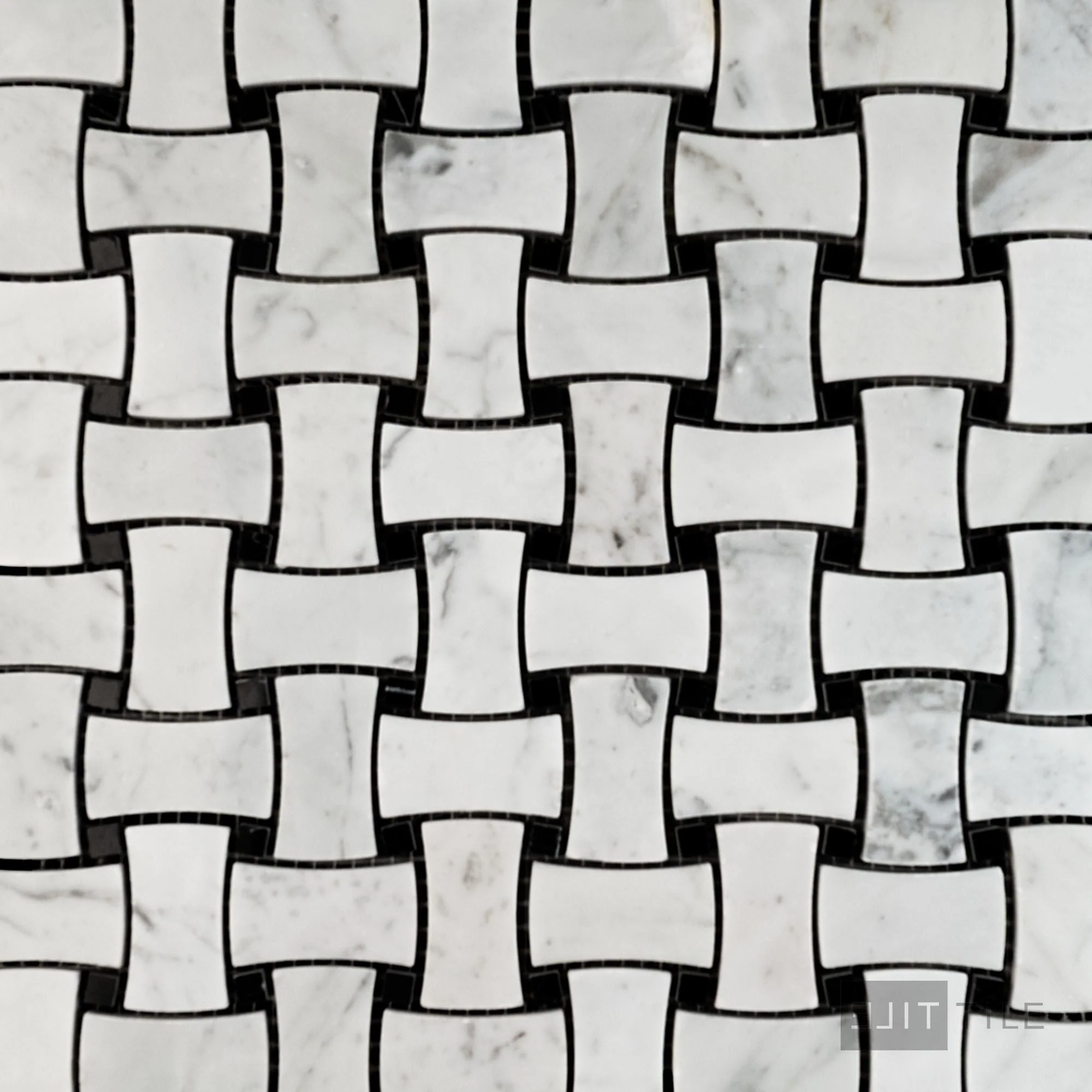 White Carrara Marble Dogbone Basketweave Polished Mosaic