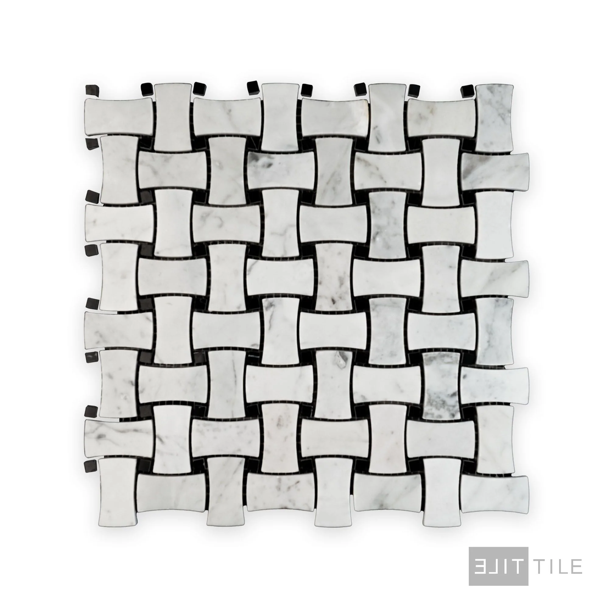 White Carrara Marble Dogbone Basketweave Polished Mosaic - Image 2