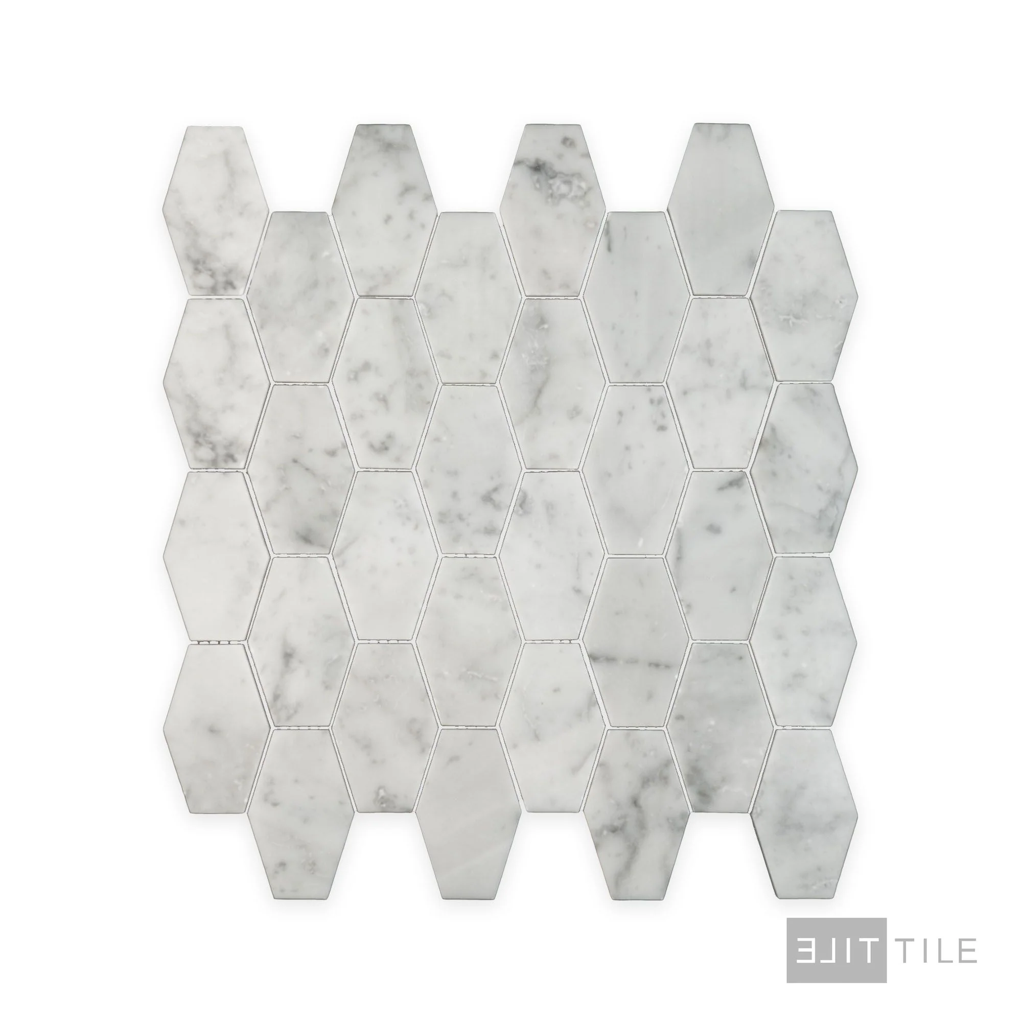 White Carrara Marble Elongated Hexagon Polished Mosaic - Image 2