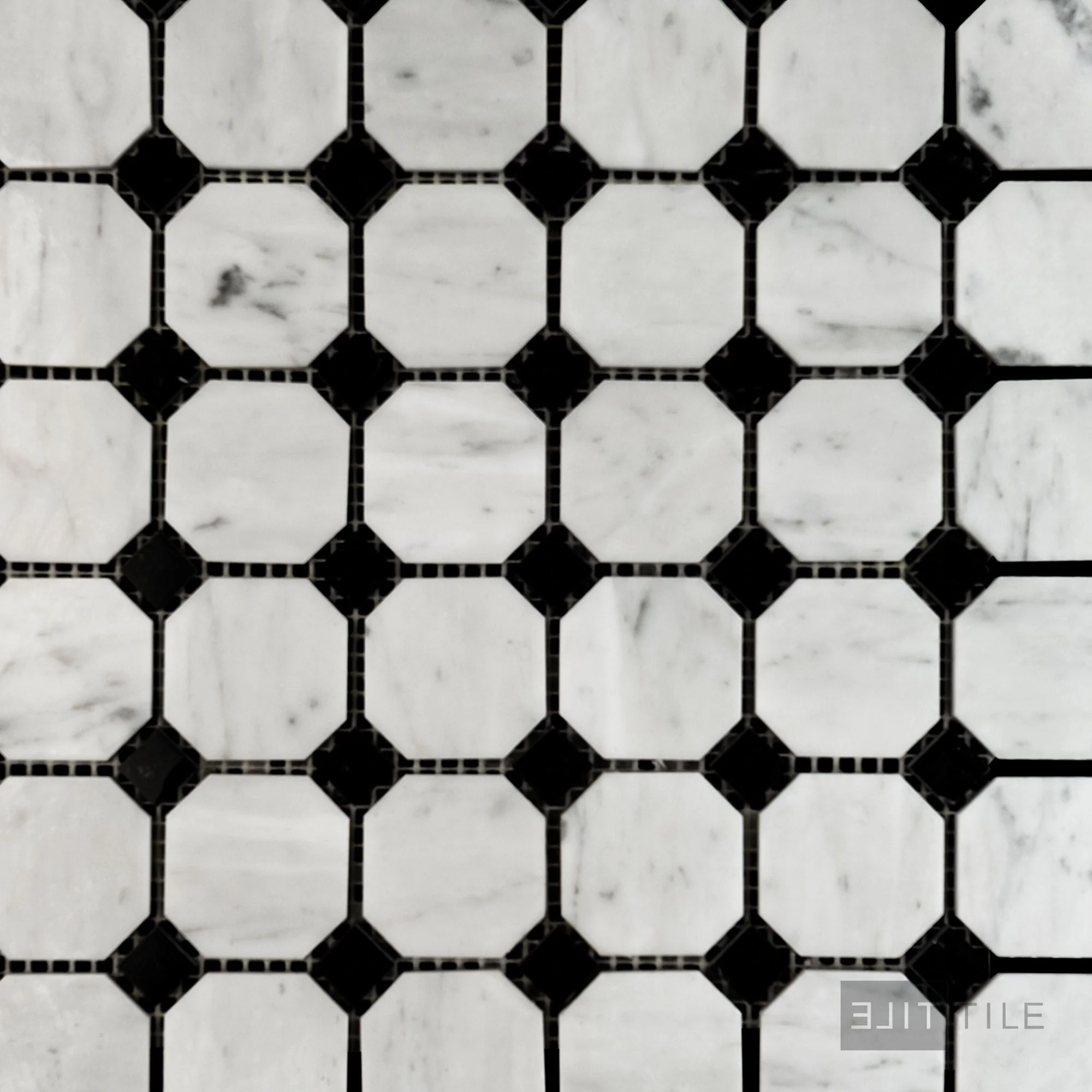 White Carrara Marble Octagon W/ Negro Marquina Polished Mosaic