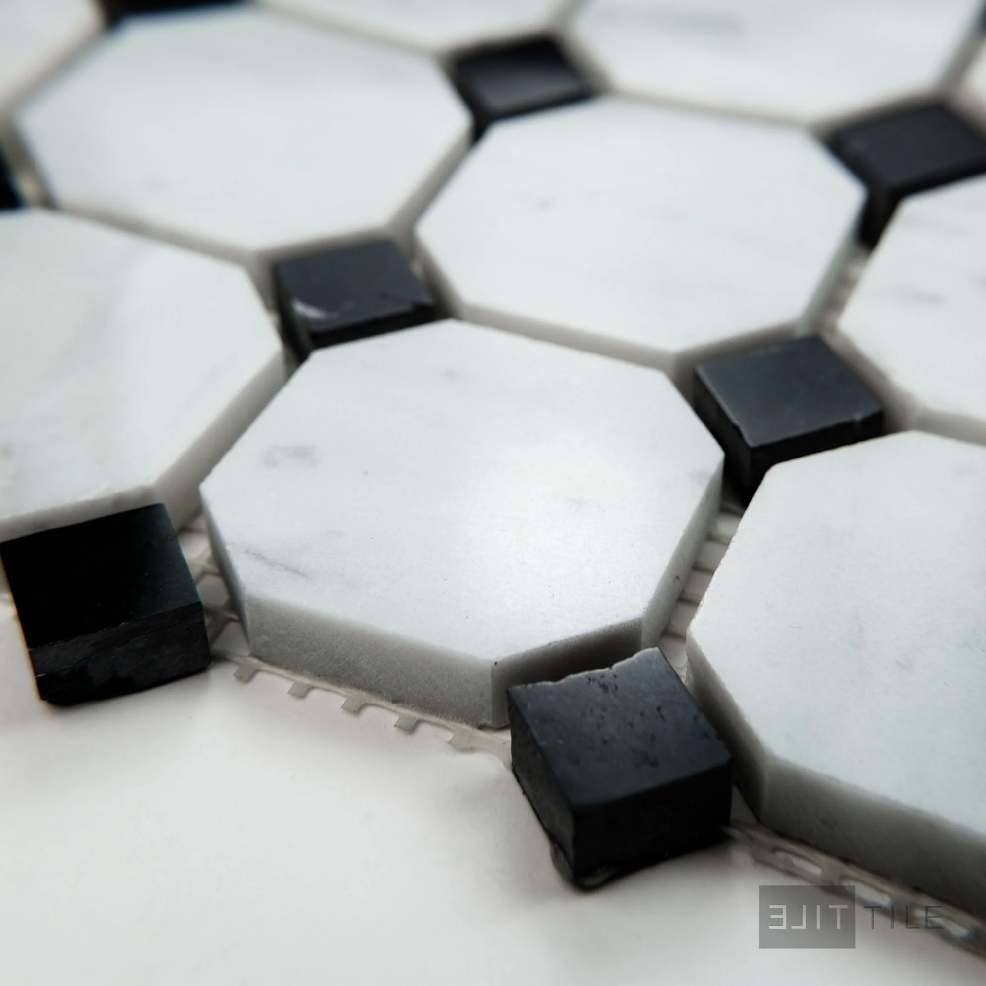 White Carrara Marble Octagon W/ Negro Marquina Polished Mosaic - Image 3