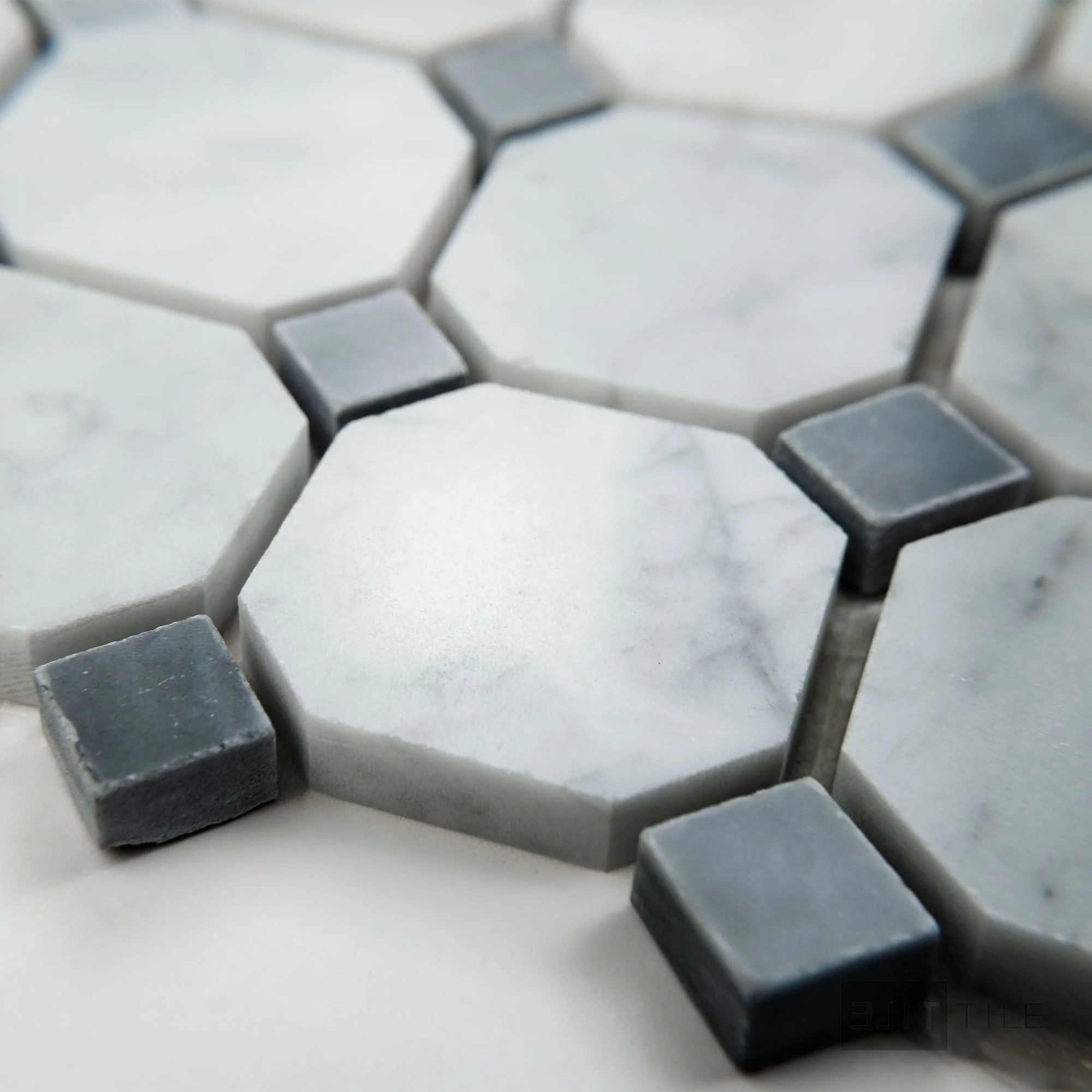 White Carrara Marble Octagon W/Blue Dot Polished Mosaic - Image 3