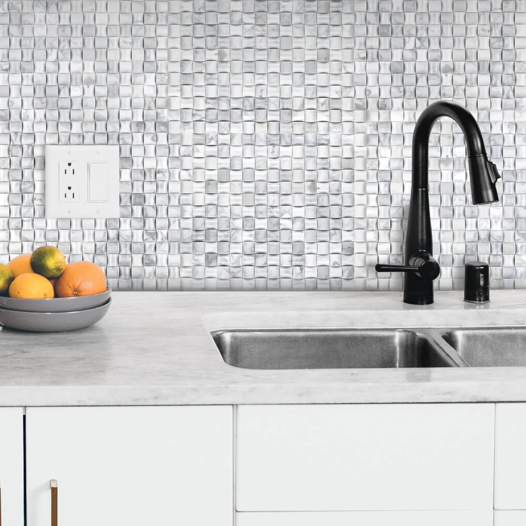 White Carrara Marble 3D Bread Polished Mosaic - Image 2