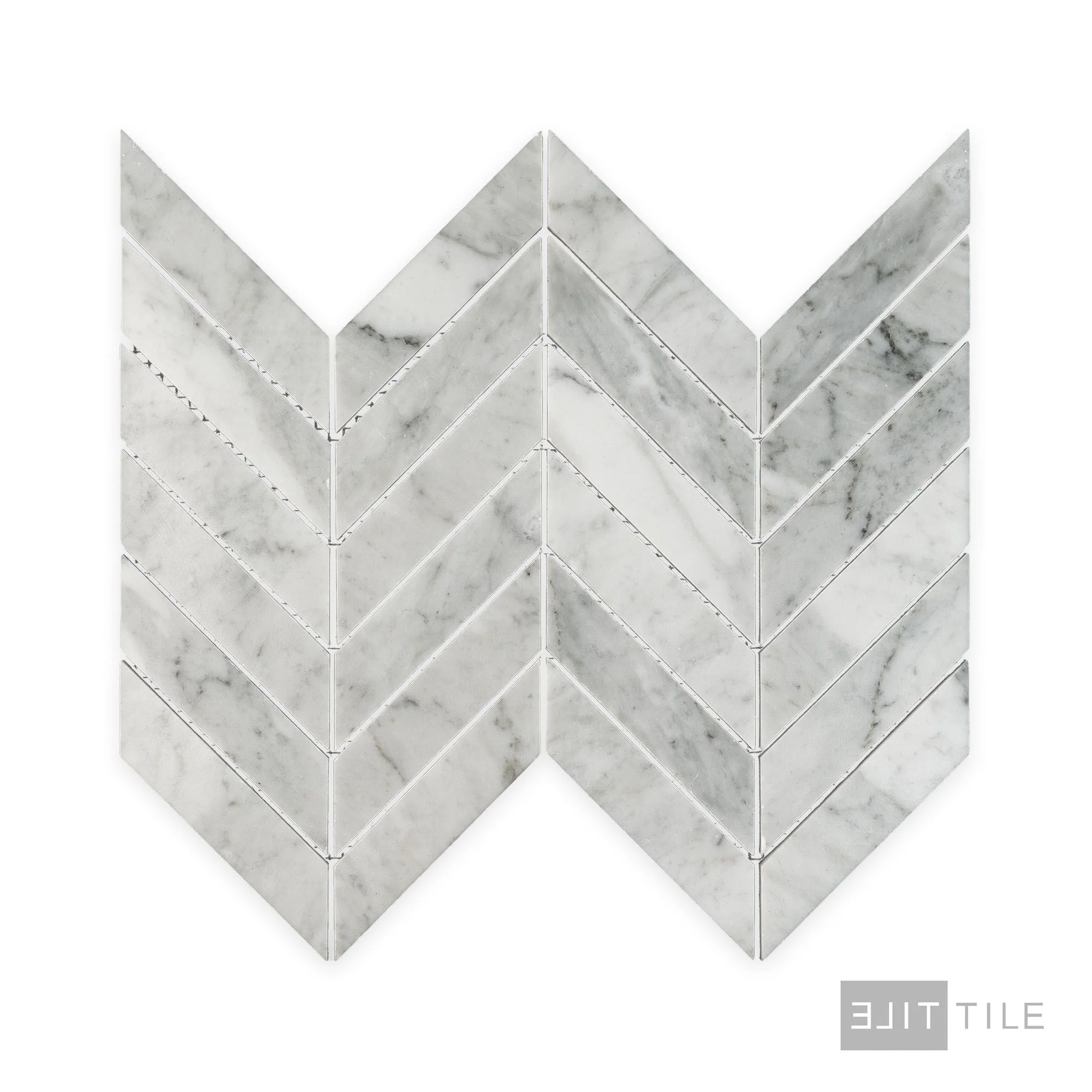 White Carrara Marble 1X4 Chevron Polished Mosaic - Image 2