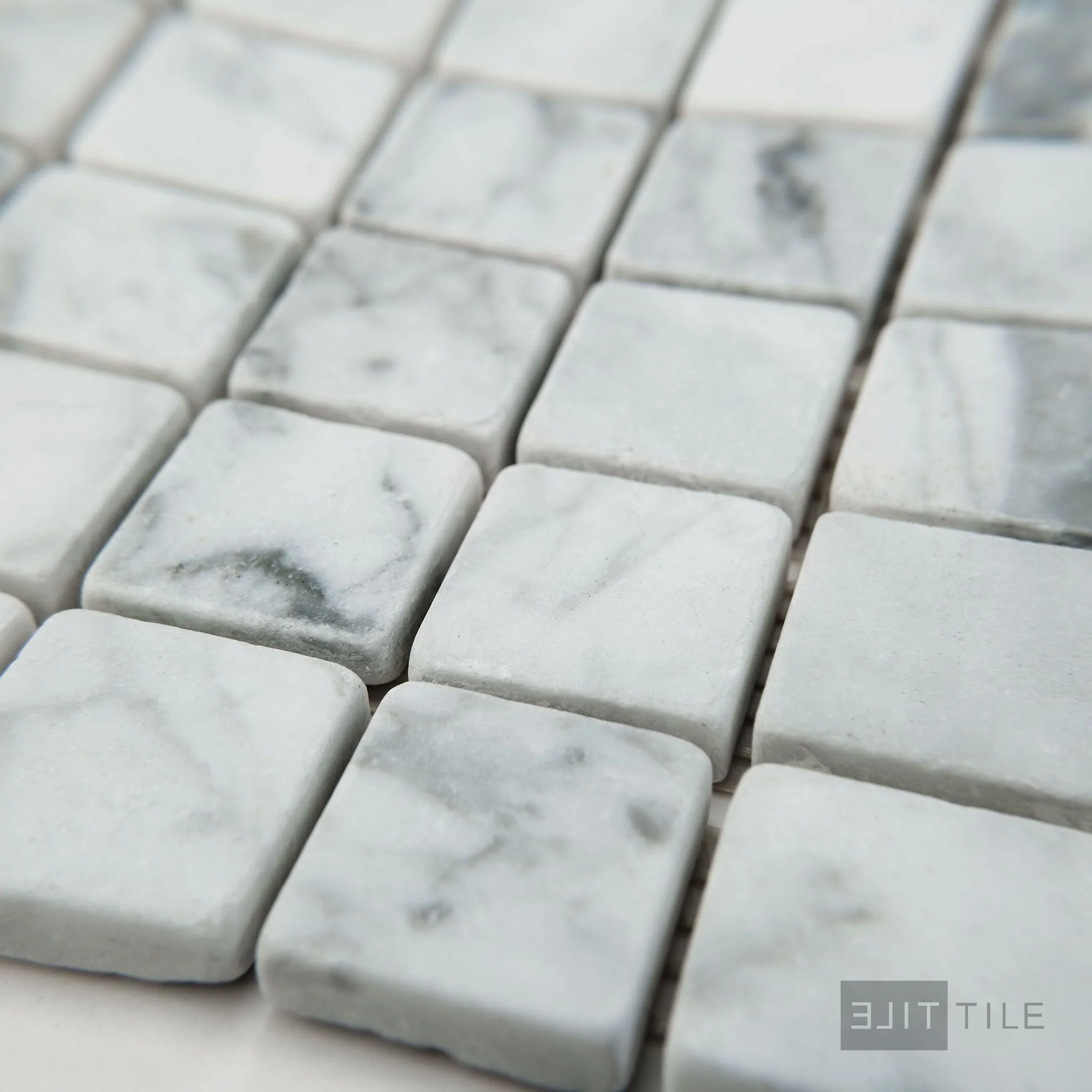 White Carrara Marble 1" Square Tumbled Mosaic - Image 3