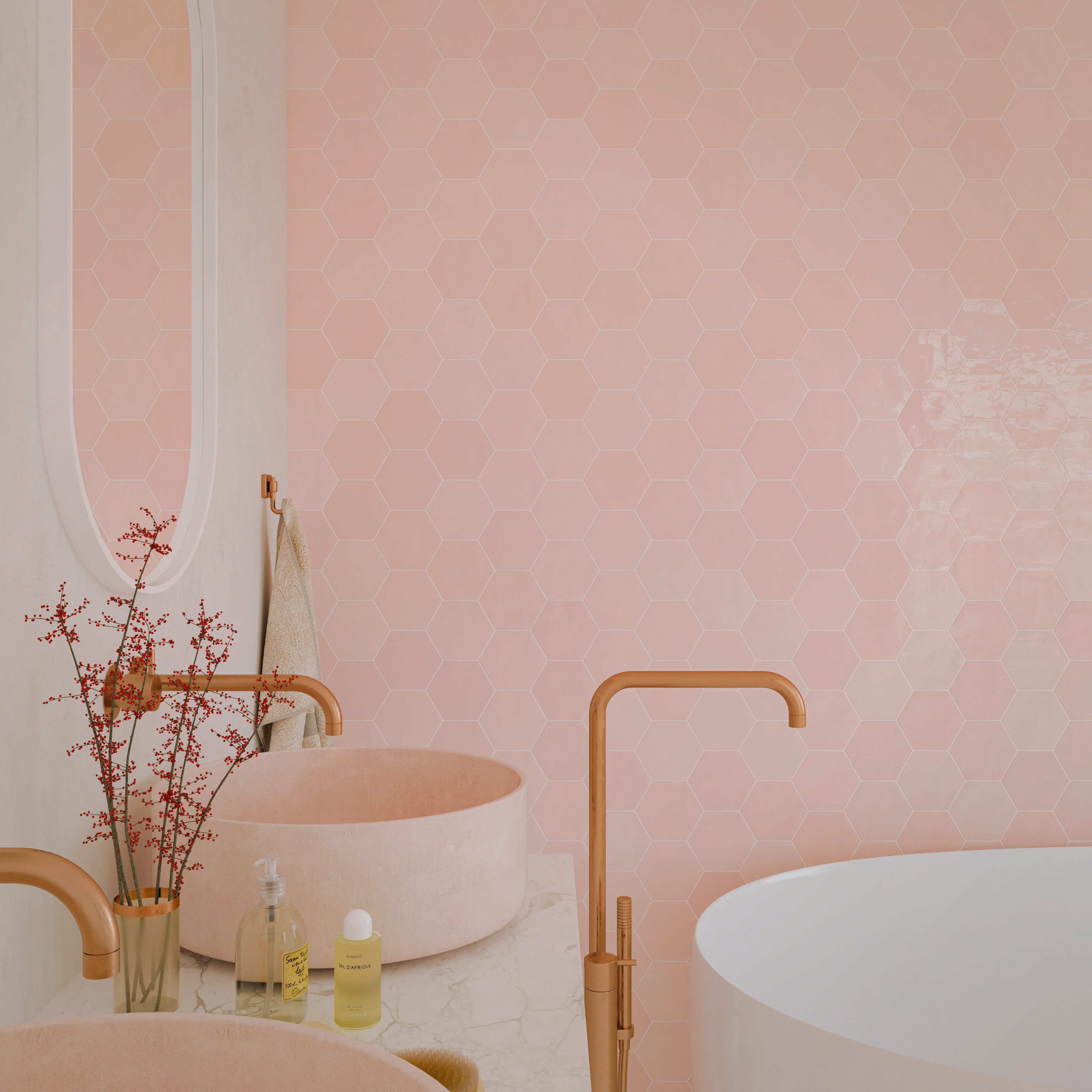 Zellige Hexa Glossy 4X5 Pink - Image 2